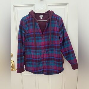 LL Bean Women’s BeanFlex All Season Flannel Shirt Thermal Lined Hoodie PocketsXS